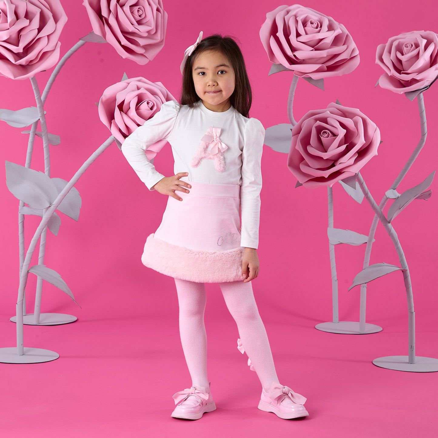 PRE ORDER ADee Girls Pink Fur Skirt Set Andrea