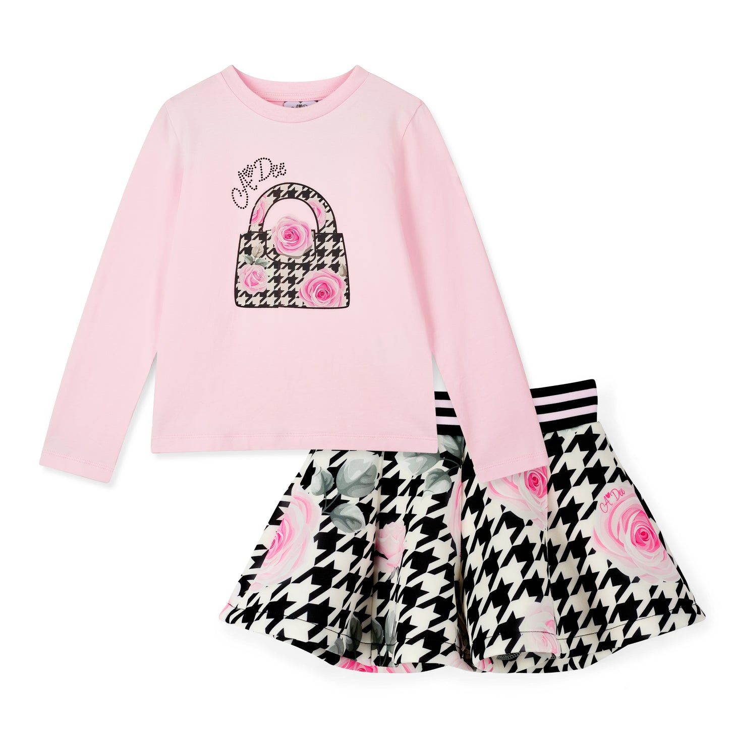 PRE ORDER ADee Girls Black Houndstooth Print Short Set Amy