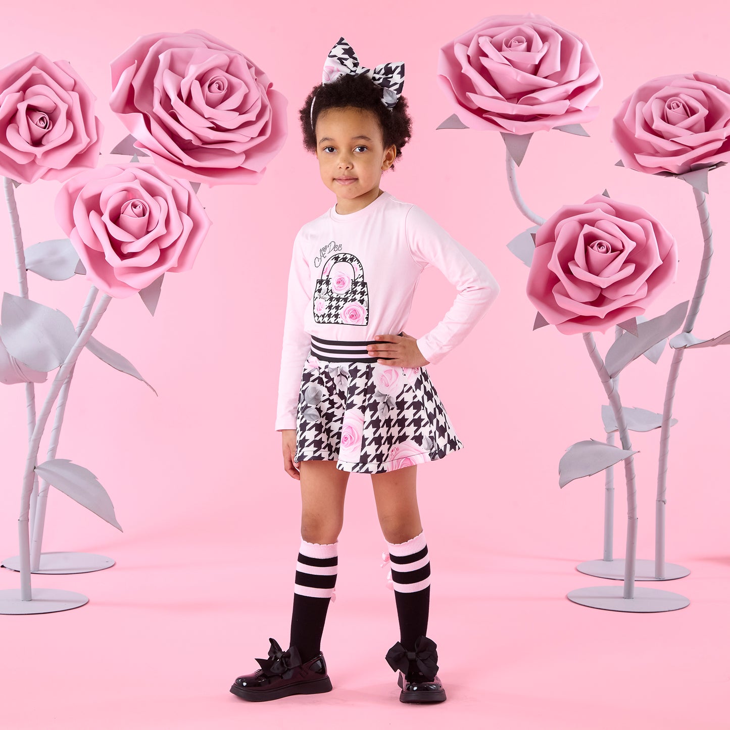 PRE ORDER ADee Girls Black Houndstooth Print Short Set Amy