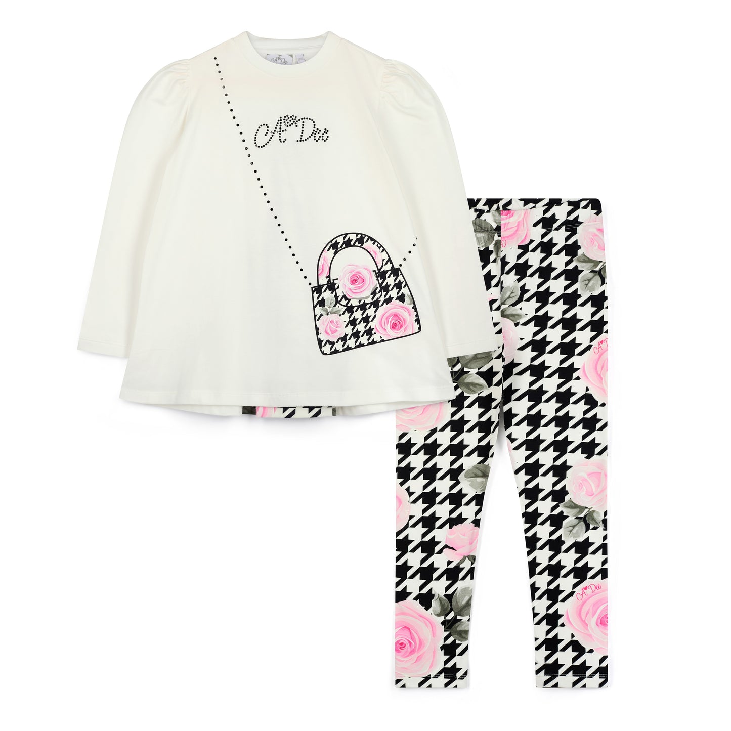 PRE ORDER ADee Girls White Houndstooth Legging Set Arabella