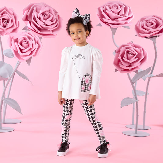 ADee Girls White Houndstooth Legging Set Arabella