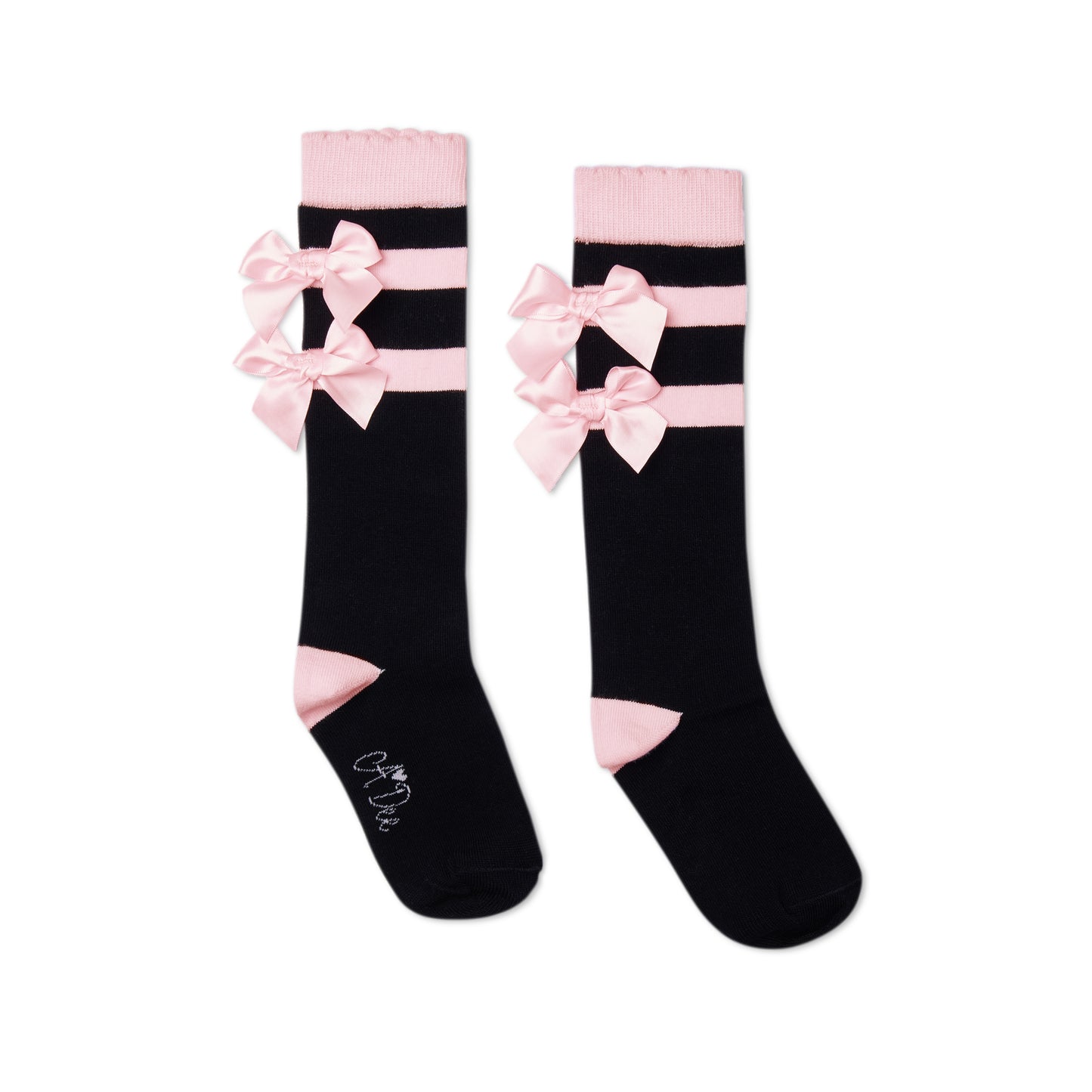 PRE ORDER ADee Girls Black Stripe & Bow Knee High Sock Astrid