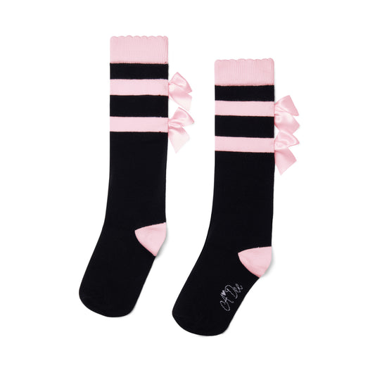 ADee Girls Black Stripe & Bow Knee High Sock Astrid