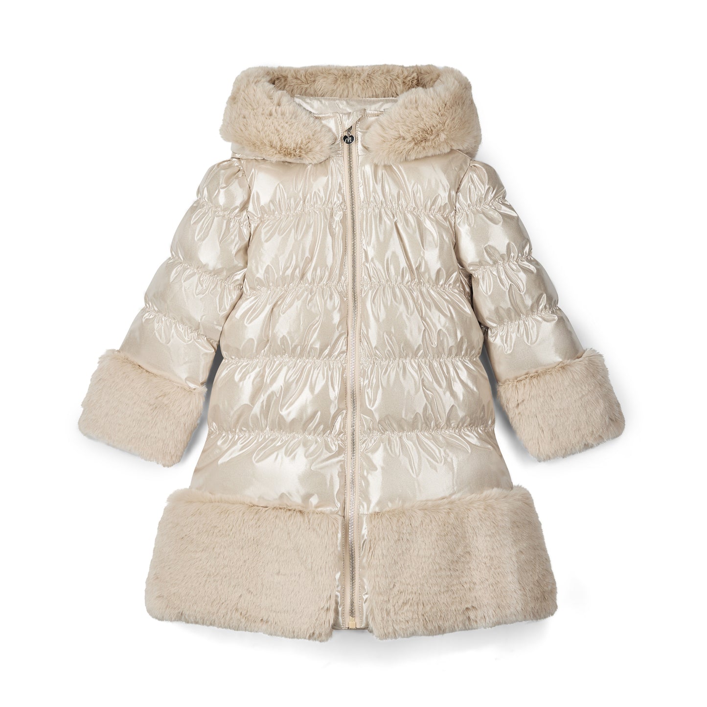 PRE ORDER ADee Girls Beige Long Fur Trim Jacket Aurora