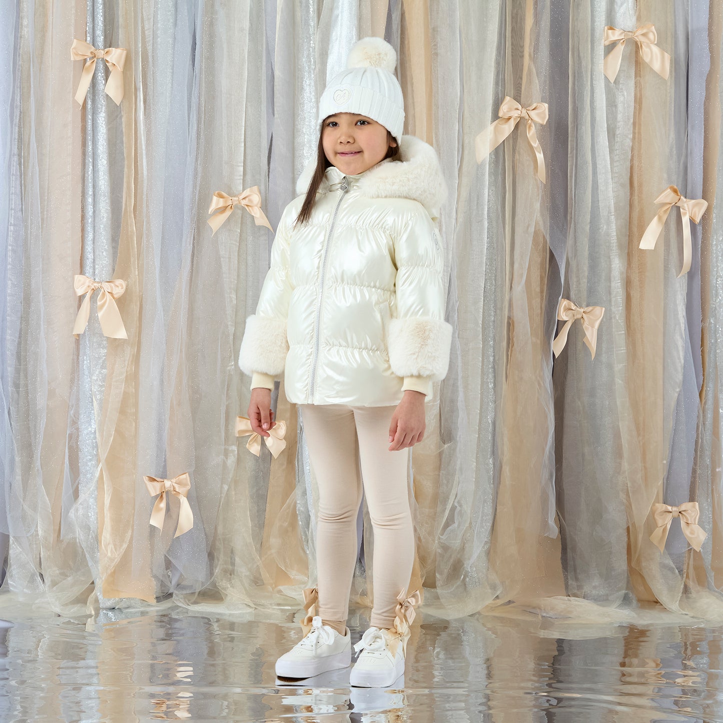 PRE ORDER ADee Girls White Short Fur Trim Jacket Avery