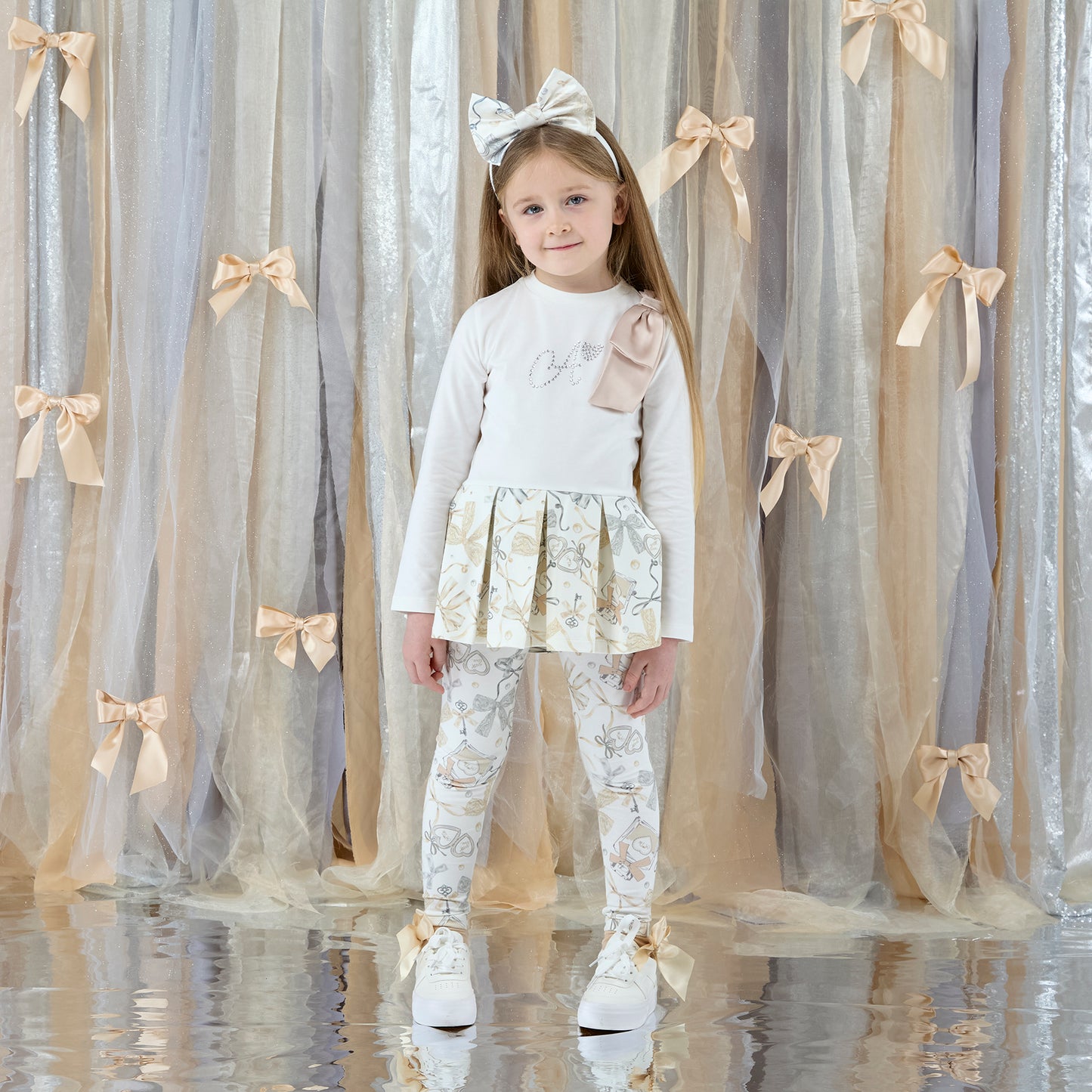 PRE ORDER ADee Girls White Bow Print Frill Legging Set Blake