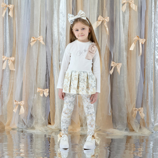PRE ORDER ADee Girls White Bow Print Frill Legging Set Blake