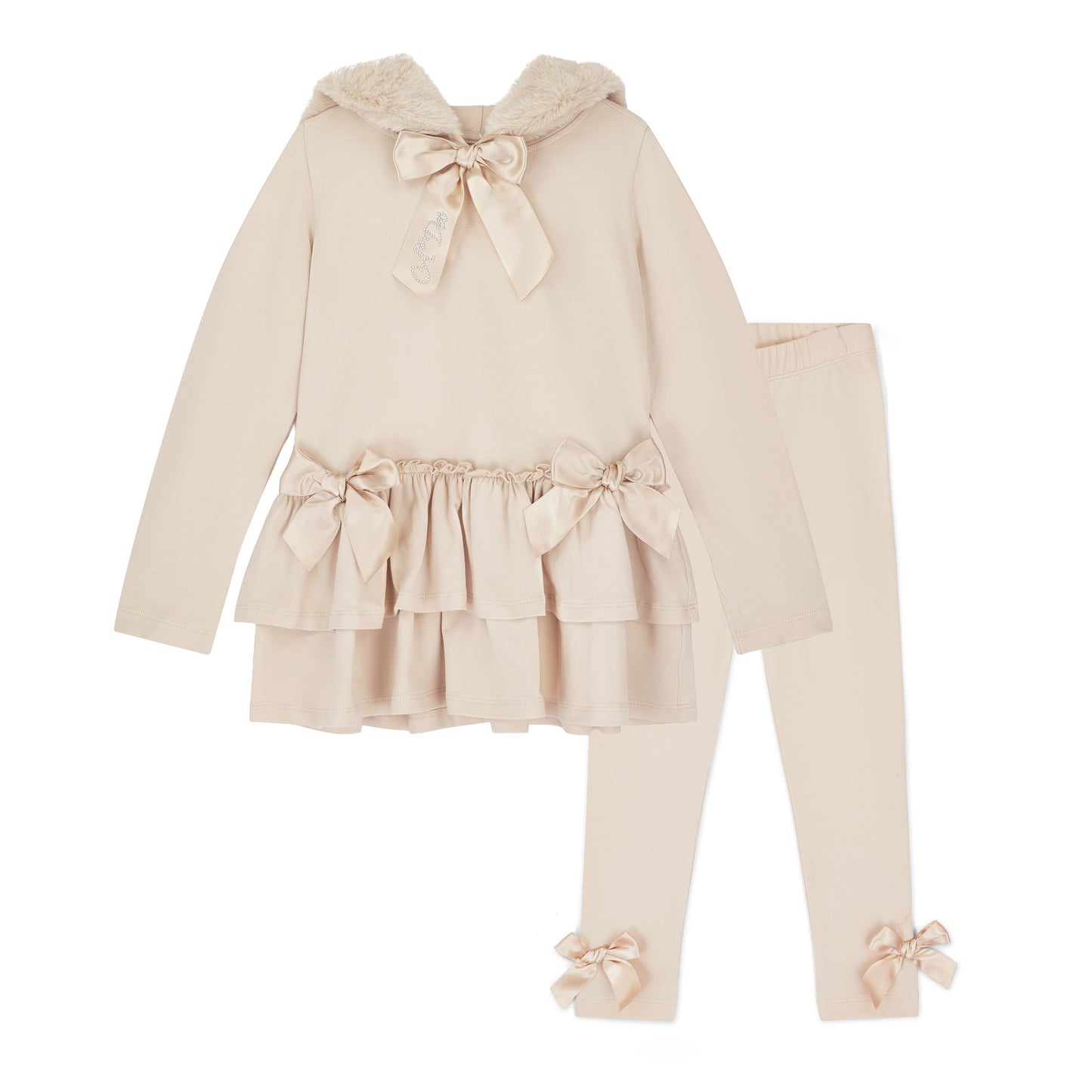 PRE ORDER ADee Girls Beige Fur Hooded Legging Set Alina