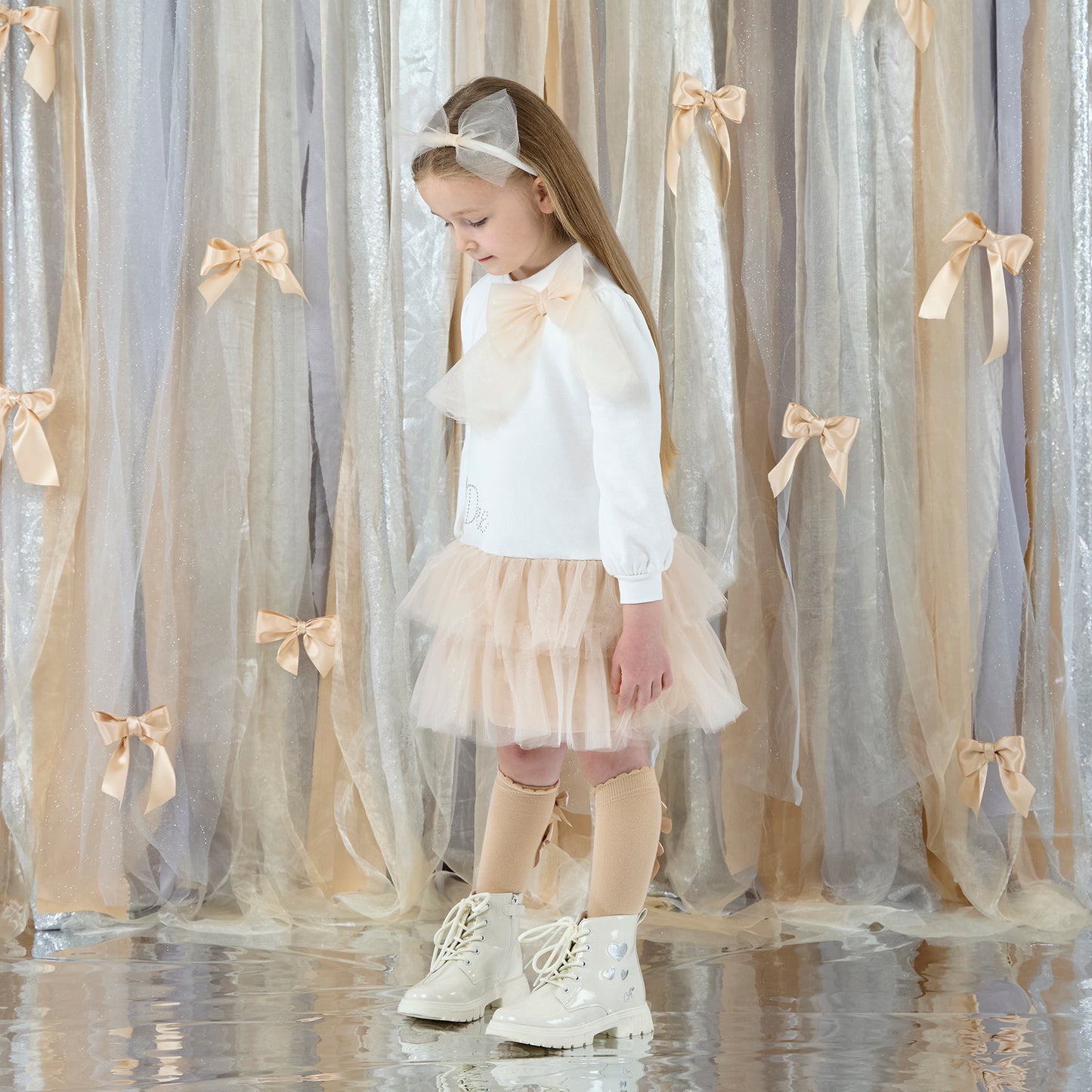 PRE ORDER ADee Girls White Tulle Bow Dress Brandy