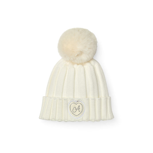 PRE ORDER ADee Girls White Knitted Pom Hat Bobbie