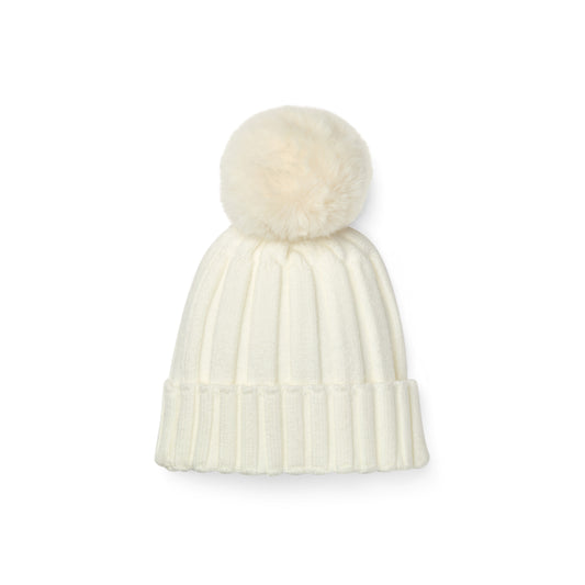 PRE ORDER ADee Girls White Knitted Pom Hat Bobbie