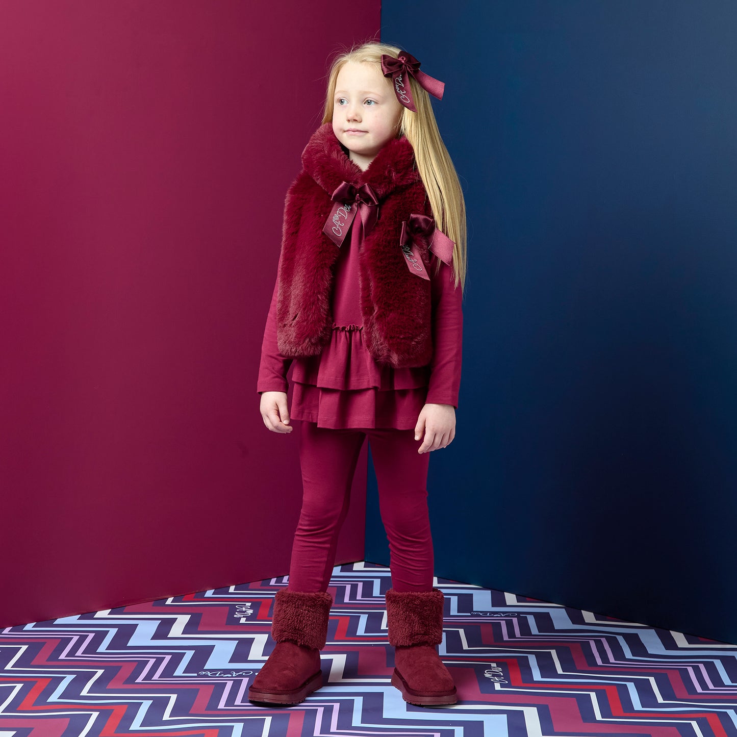 PRE ORDER ADee Girls Dark Cherry Fur Gilet Anna