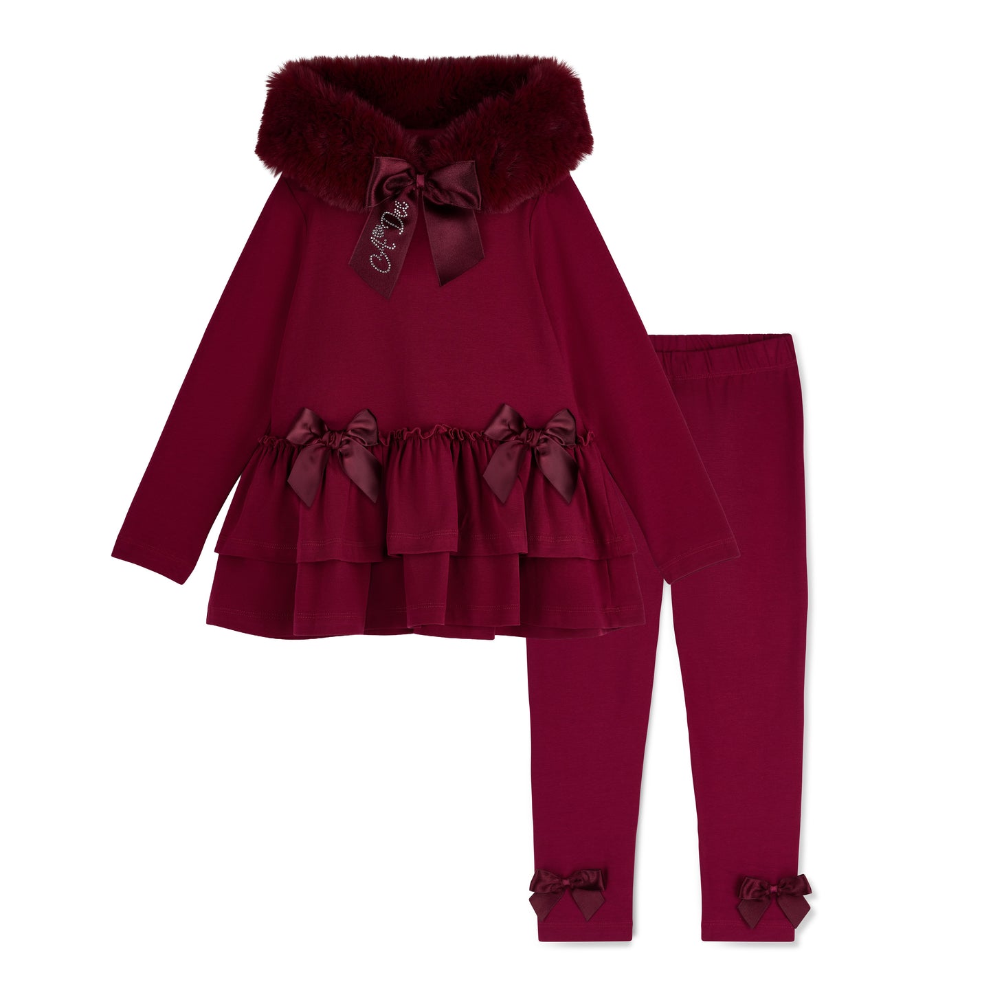 PRE ORDER ADee Girls Dark Cherry Fur Legging Set Alina