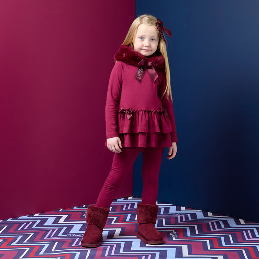 PRE ORDER ADee Girls Dark Cherry Fur Legging Set Alina