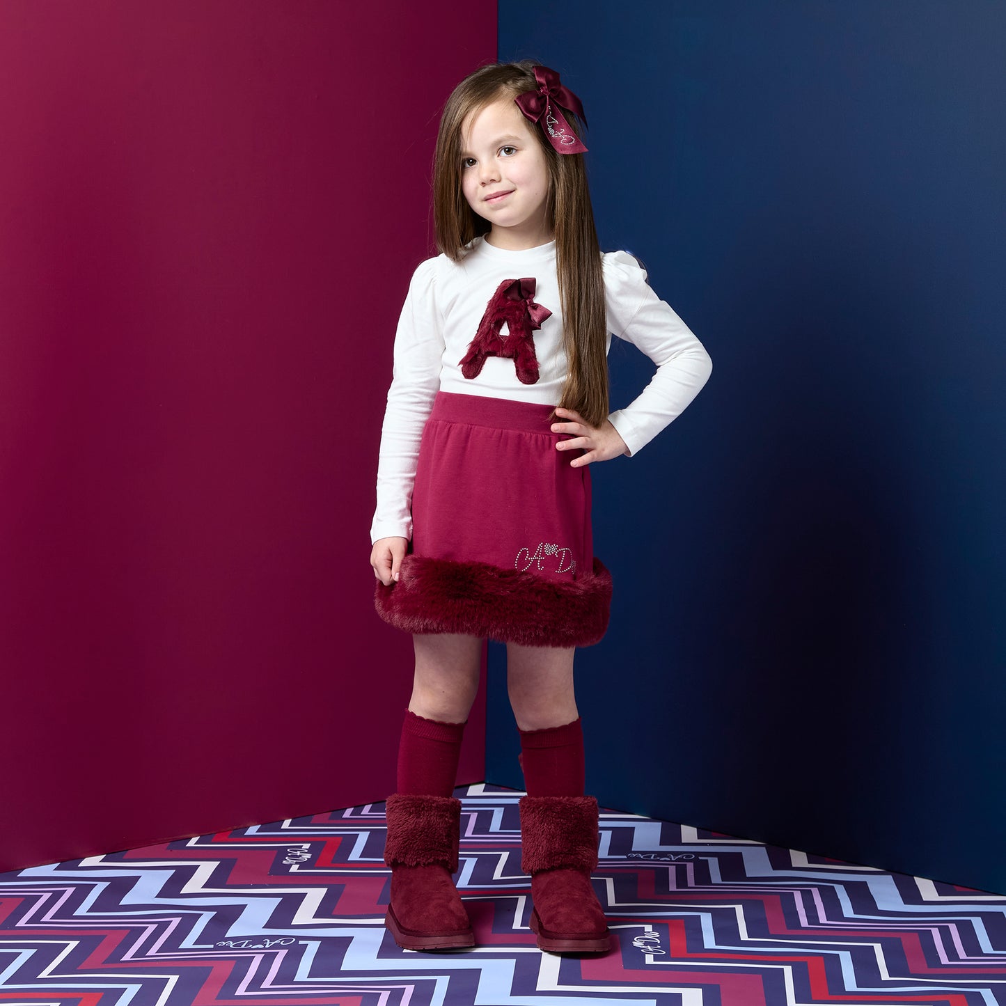PRE ORDER ADee Girls Dark Cherry Fur Skirt Set Andrea