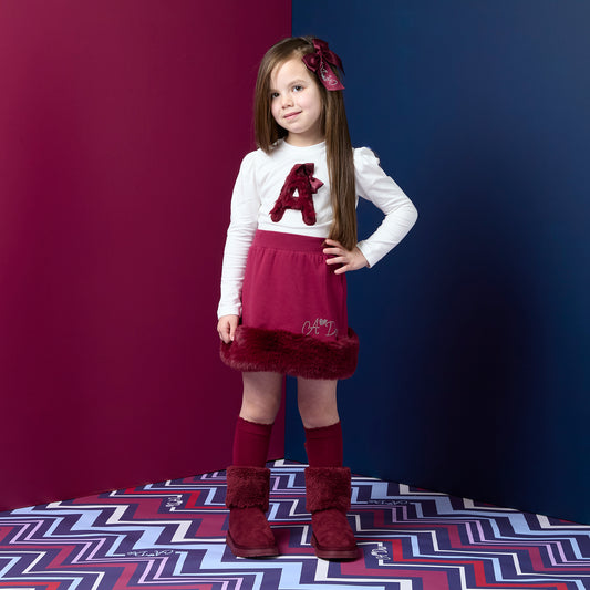 PRE ORDER ADee Girls Dark Cherry Fur Skirt Set Andrea