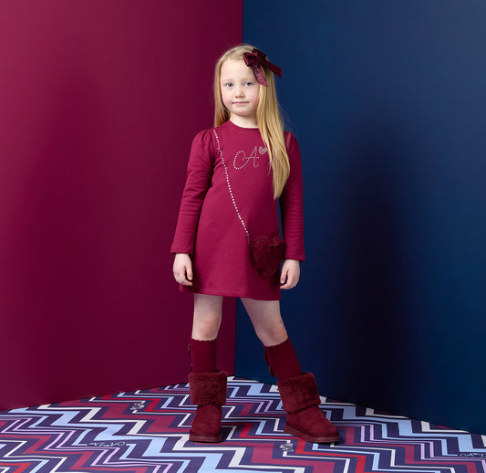PRE ORDER ADee Girls Dark Cherry Handbag Dress Alyssa