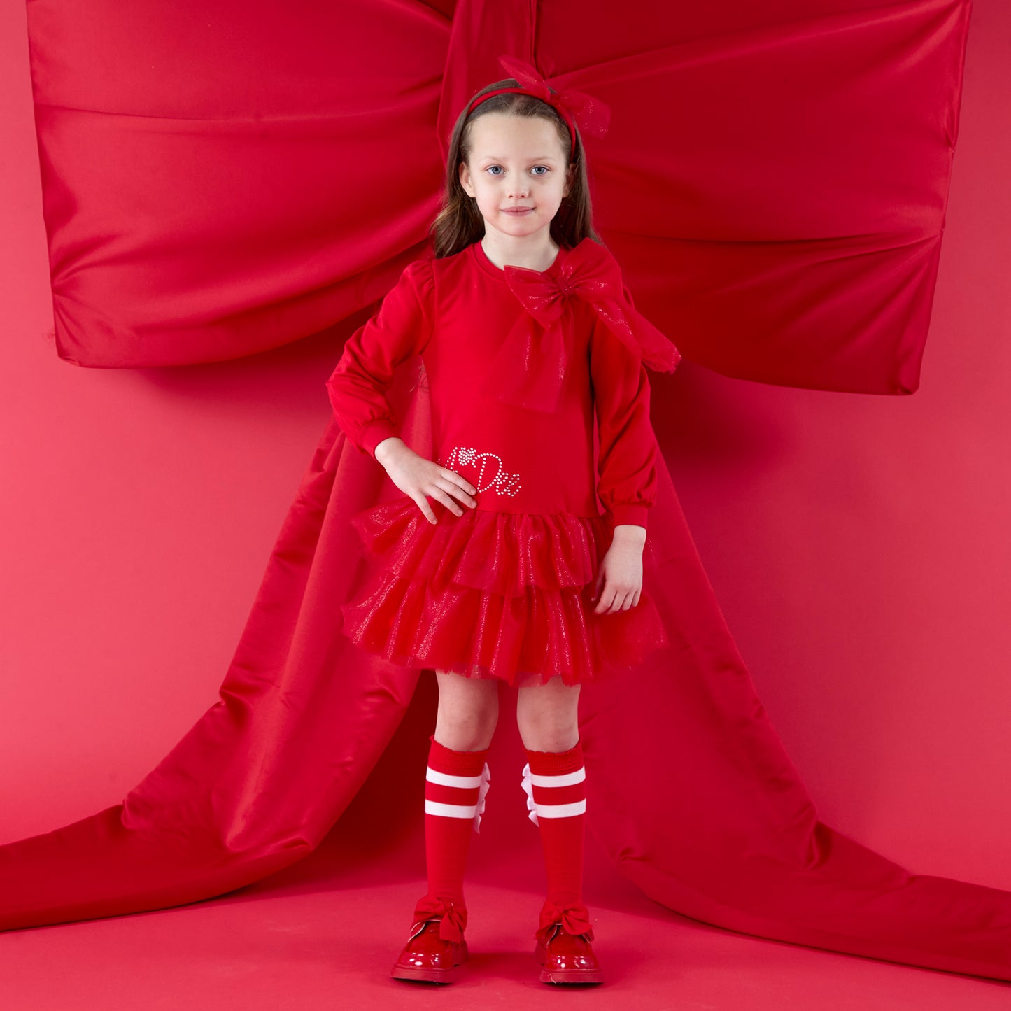 PRE ORDER ADee Girls Red Tulle Bow Dress Brandy