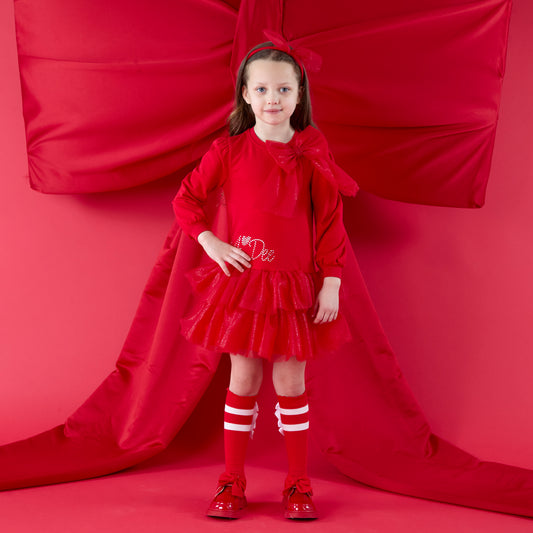 PRE ORDER ADee Girls Red Tulle Bow Dress Brandy