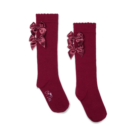 PRE ORDER ADee Girls Dark Cherry Bow Knee High Sock Ariel