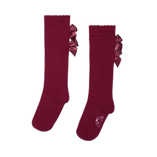 PRE ORDER ADee Girls Dark Cherry Bow Knee High Sock Ariel