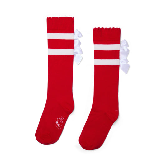 PRE ORDER ADee Girls Red Stripe Bow Knee High Sock Astrid