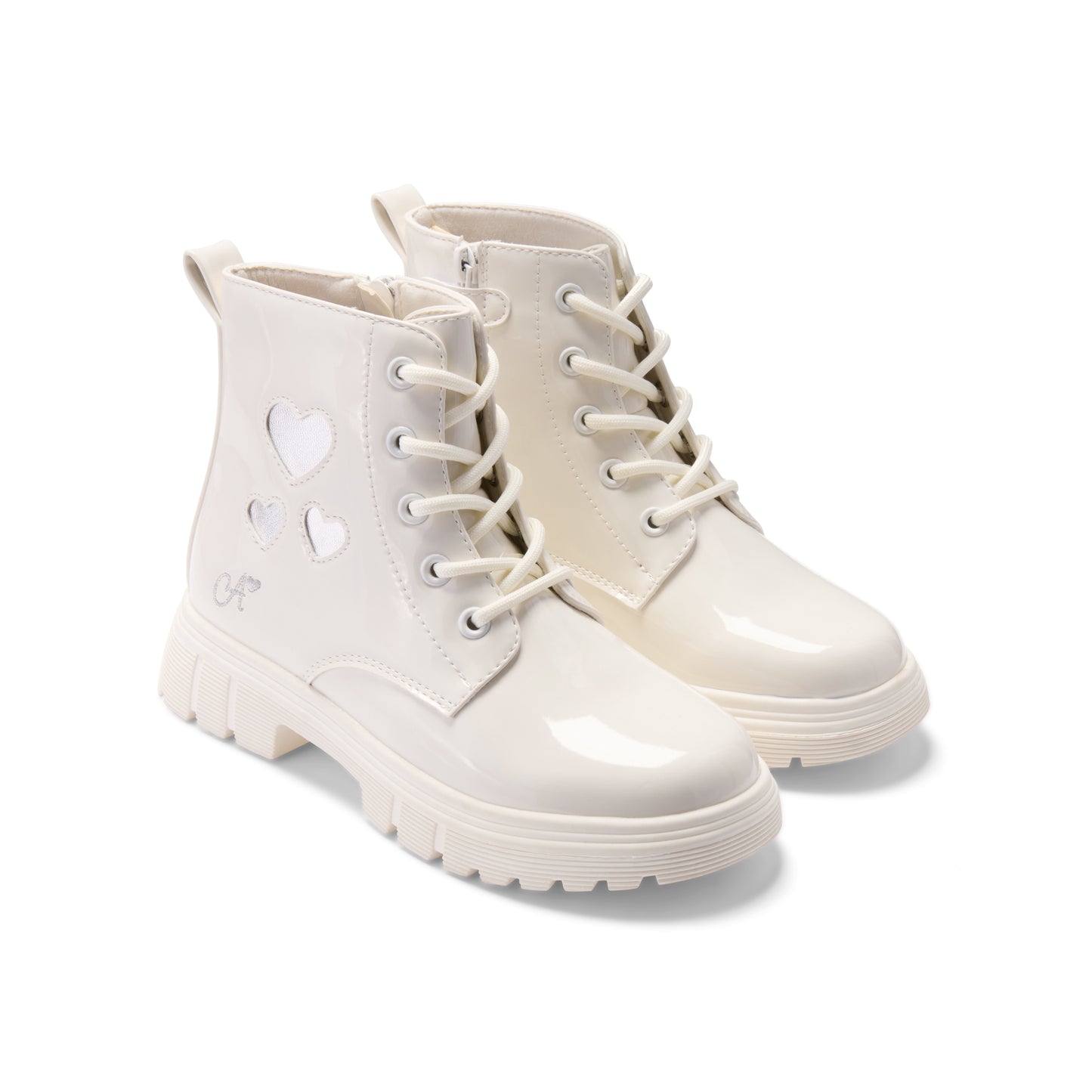 PRE ORDER ADee Girls White Patent Heart Boots Amore