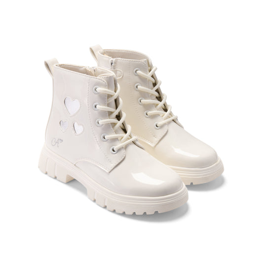 PRE ORDER ADee Girls White Patent Heart Boots Amore