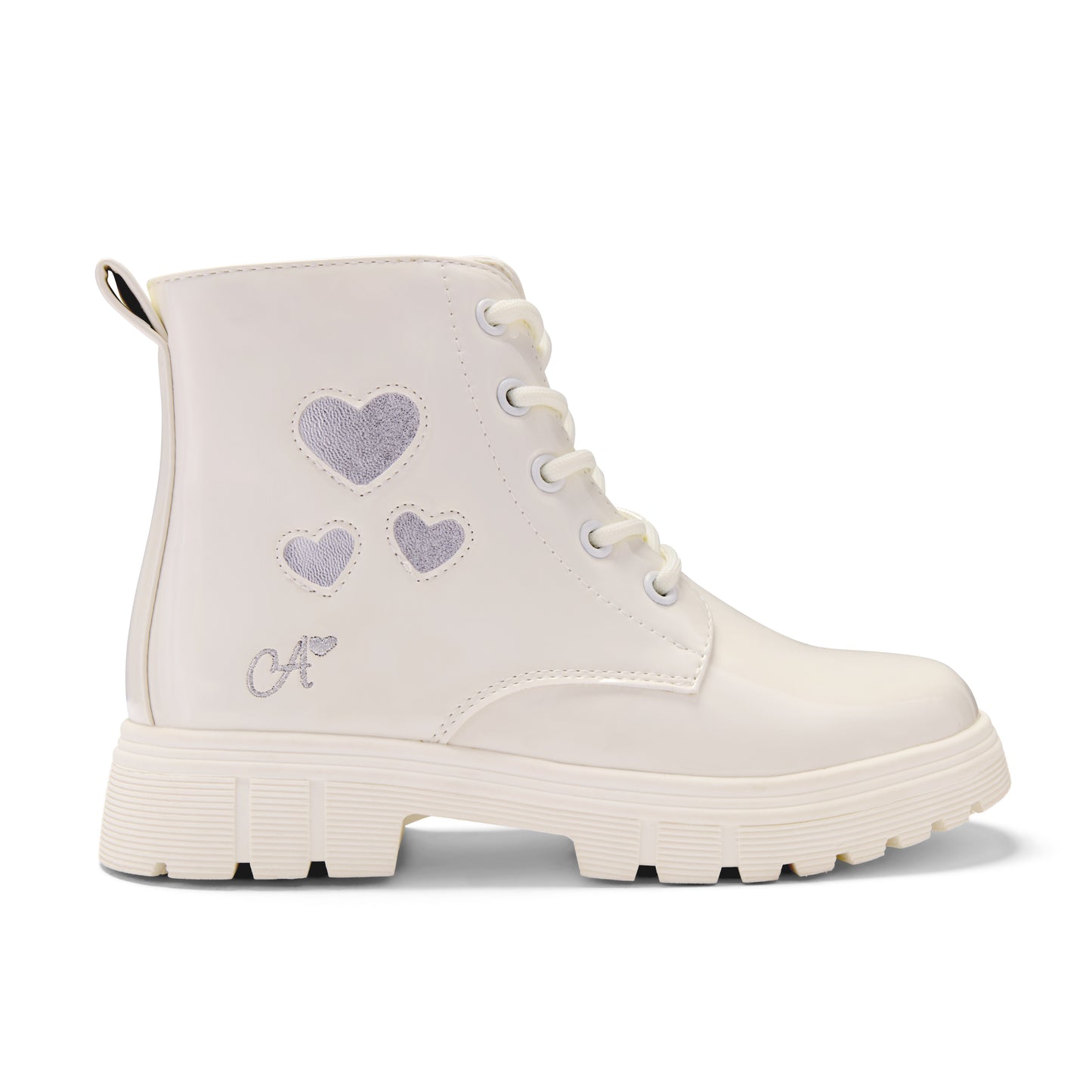 PRE ORDER ADee Girls White Patent Heart Boots Amore