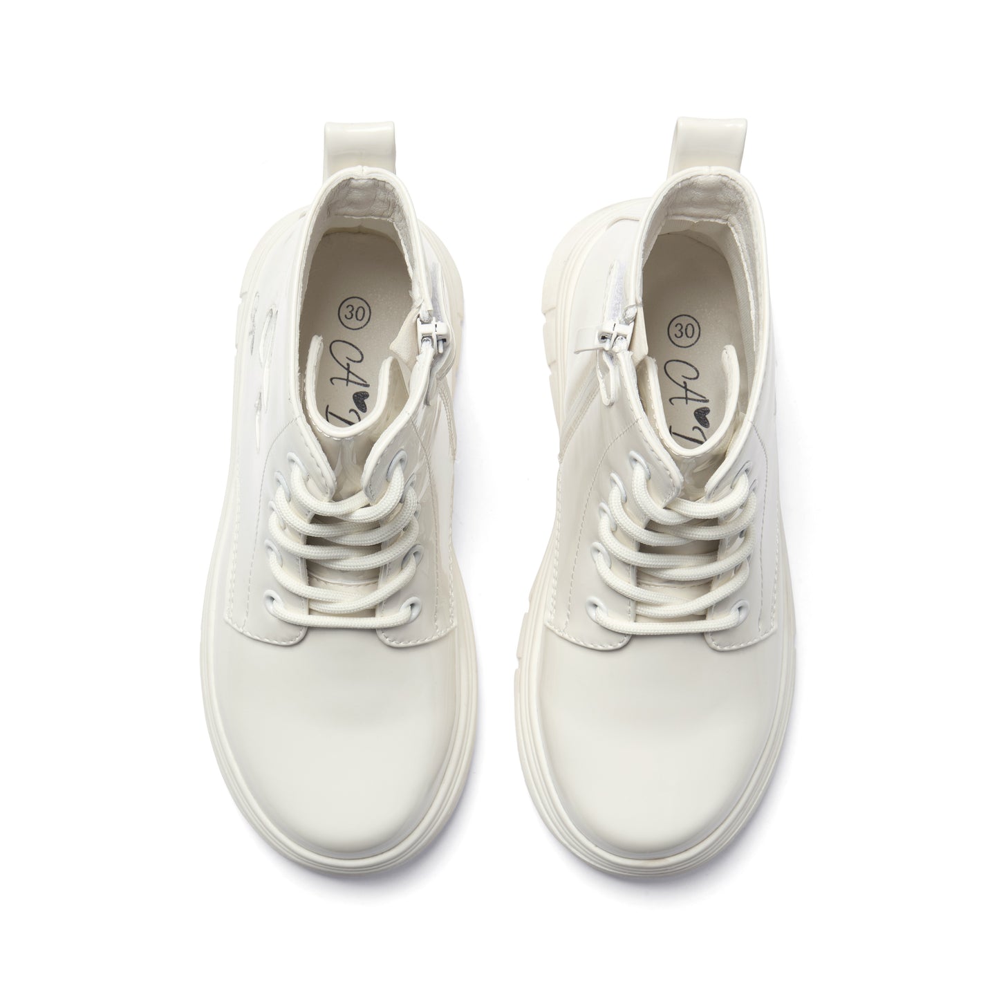 PRE ORDER ADee Girls White Patent Heart Boots Amore