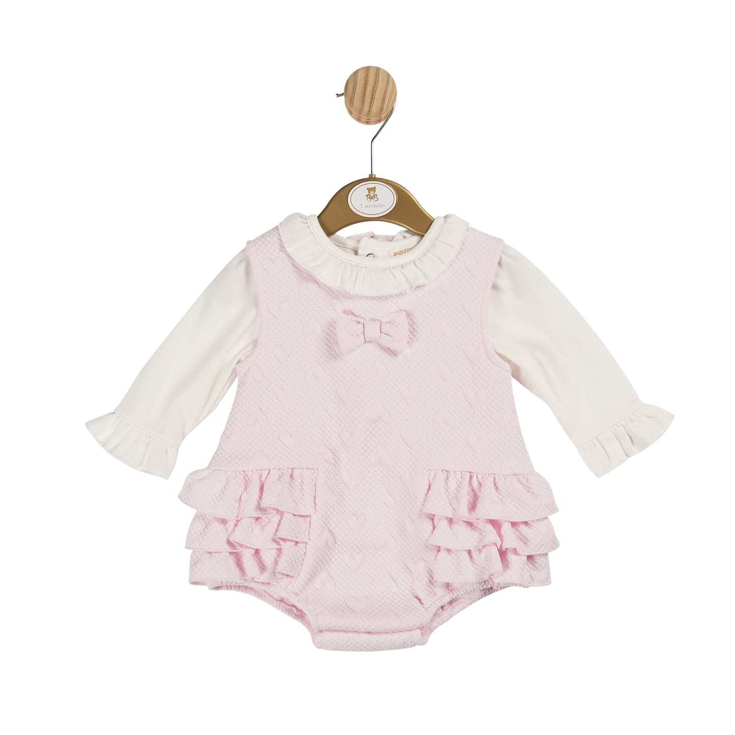 Mintini Baby Girls Pink Ruffle Short Dungaree Set 6139 image 0