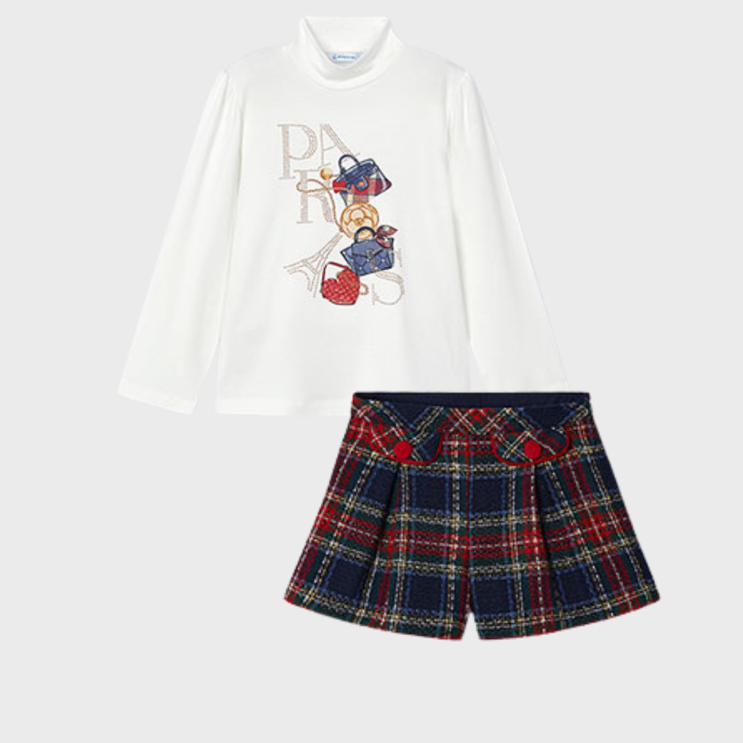 Mayoral Girls Navy Tartan Short Set 4061/4217 image 0