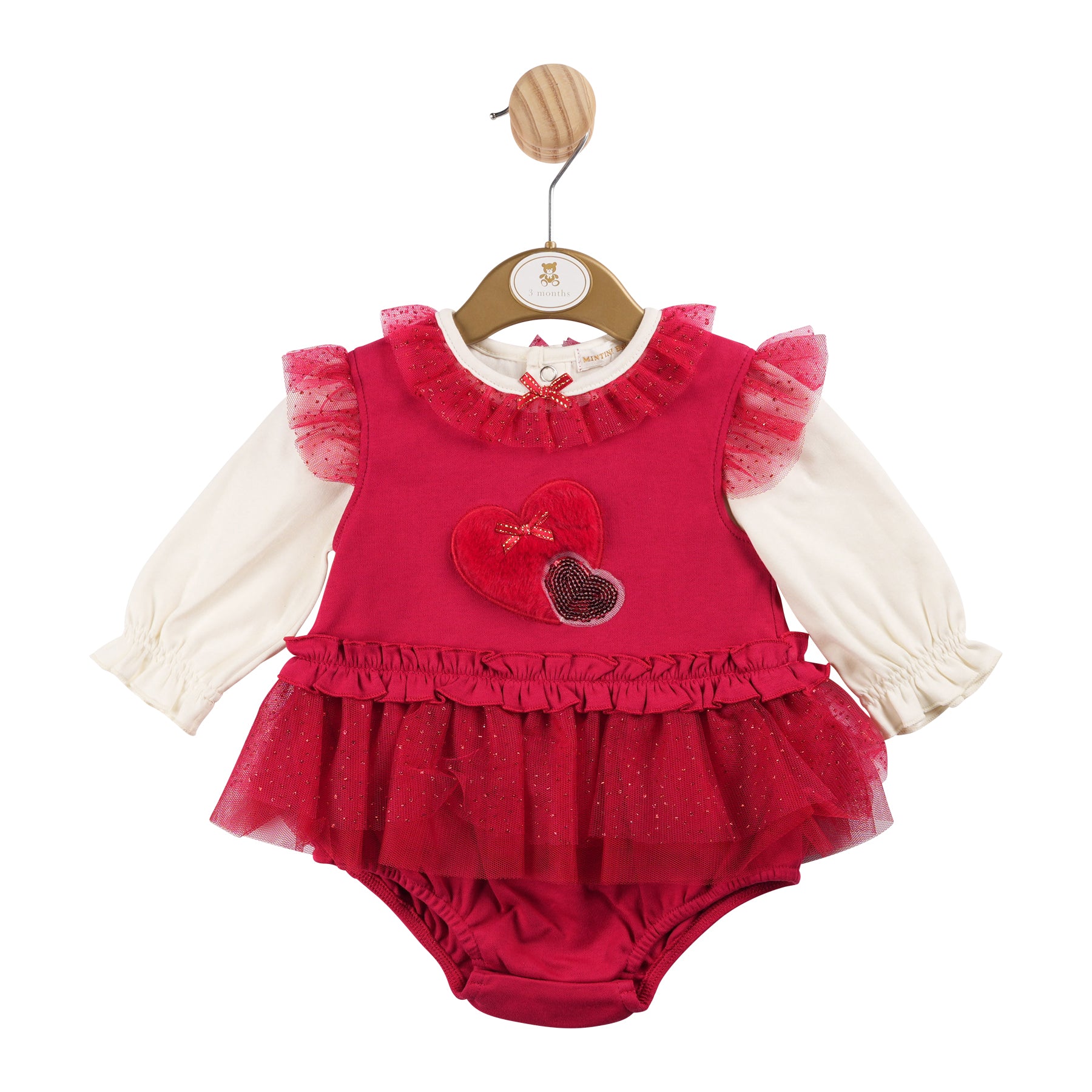 Mintini Baby Girls Red and Ivory Tulle Romper Set 6204 image 0