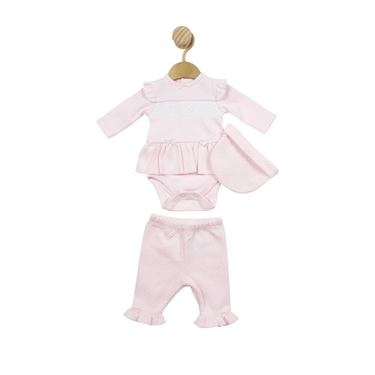 Mintini Tiny Baby Girls Pink 3 Piece Waffle Legging Set and Hat 5145 image 0