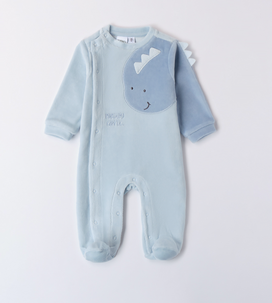 iDo Baby Boys Blue Dinosaur Velour Babygrow A162 image 0