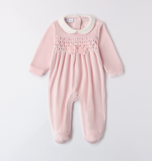 iDo Baby Girls Pink Velour Babygrow with Tulle Flower A238 image 0