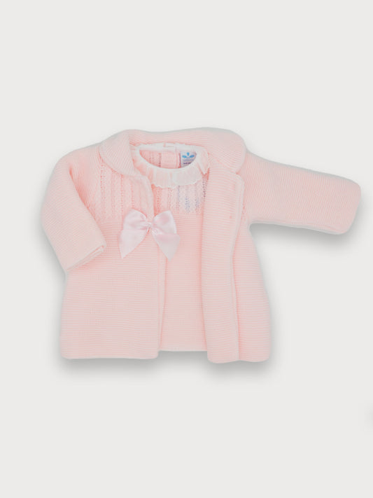 Sardon Baby Girl Pink Bow Knitted Coat and Dress Set 163 image 0