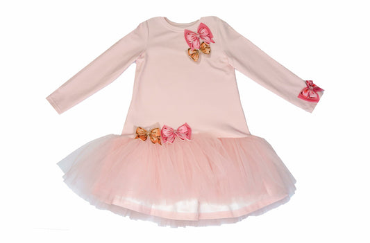 Daga Girls Pink Bow Tulle Long Sleeve Dress 9963 image 0