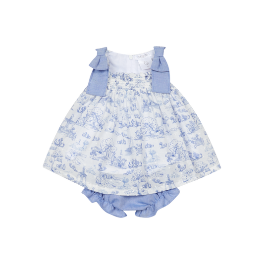 Deolinda Girls Blue Bow Dress & Bloomer 6320