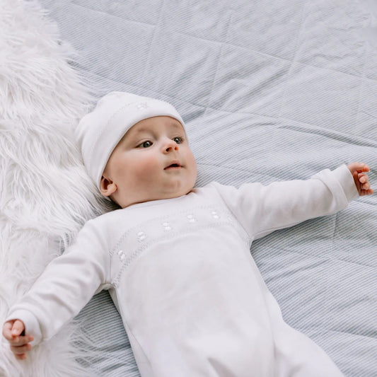 Emile Et Rose Baby Unisex White Bear Embroidered Babygrow and Hat Heath image 1