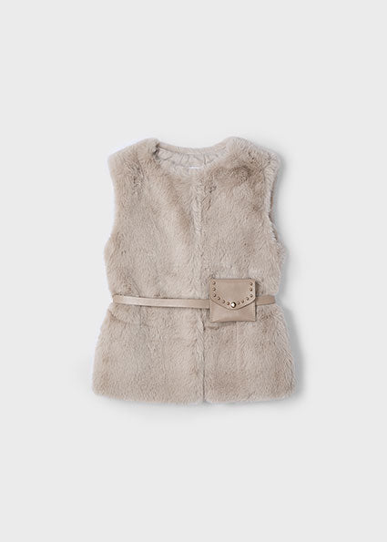 Mayoral Girls Beige Fur Gilet with Belt Bag 4365 image 0