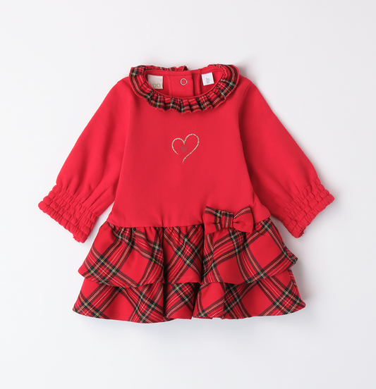 iDo Baby Girls Red Tartan Long Sleeve Dress A273 image 0