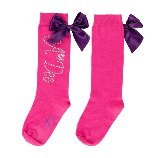 ADee Girls Pink Diamante Knee High Socks Tate image 0