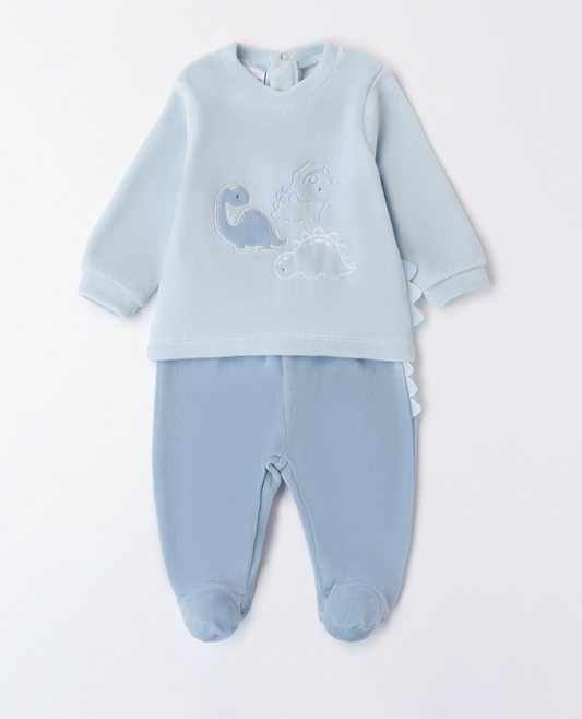 iDo Baby Boys Blue Dinosaur Velour Two Piece Set A150 image 0