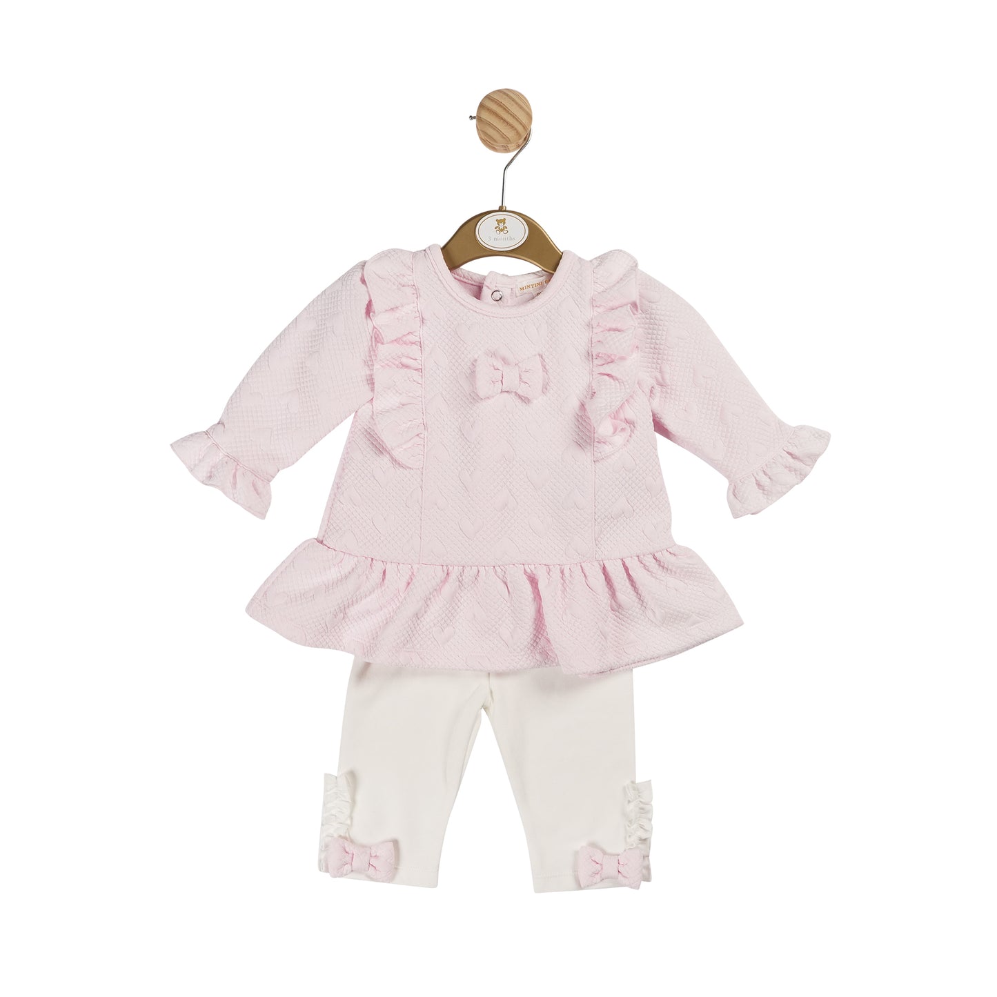 Mintini Baby Girls Pink Loveheart Embroidered Legging Set 6143 image 0