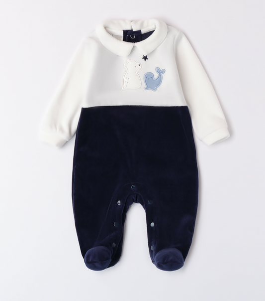 iDo Baby Boy Navy and Cream Contrast Babygrow A167 image 0