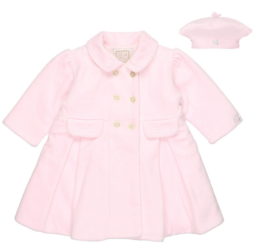 Emile Et Rose Baby Girl Pink Velour Coat and Hat Set Rosanna image 0