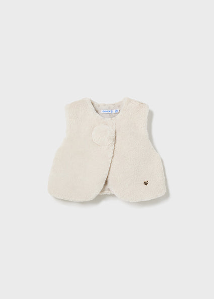 Mayoral Baby Girls Cream Fur Pom Pom Gilet 2327