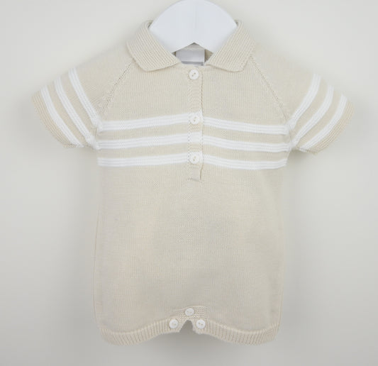PEX Baby Boy Beige Knitted Stripe Romper Mateo