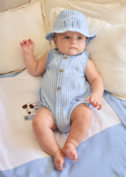 Mayoral Baby Boy Blue Stripe Romper & Hat 1614